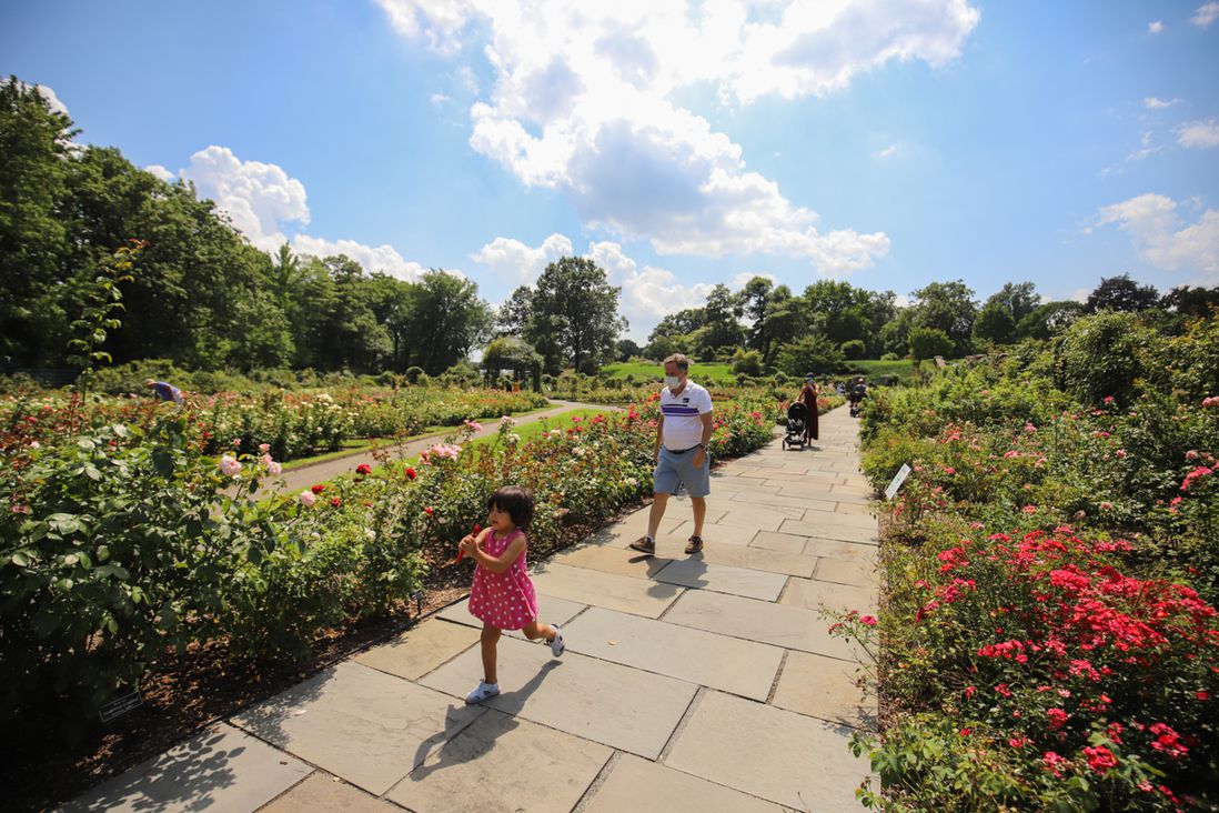 Visitors at the NYBG wear masks as they enjoy the lush gardens